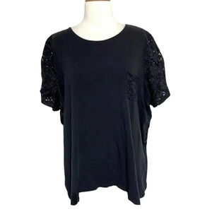 denim & co. 2X black short sleeve with lace back